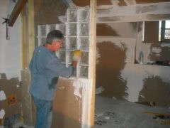 John building glass block wall for en suite bathroom in loft