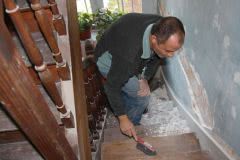 Iain lends a a hand for the day, plastering work on stairs begins