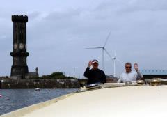 Boys give the roal wave coming through Stanley dockliverpool