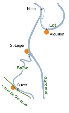 Buzet to Lot map