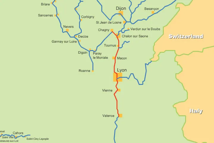 cruise route map from Chagny to Valence