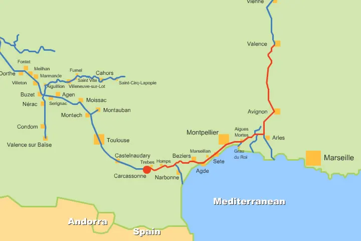 cruise route map from Valence to Carcassonne
