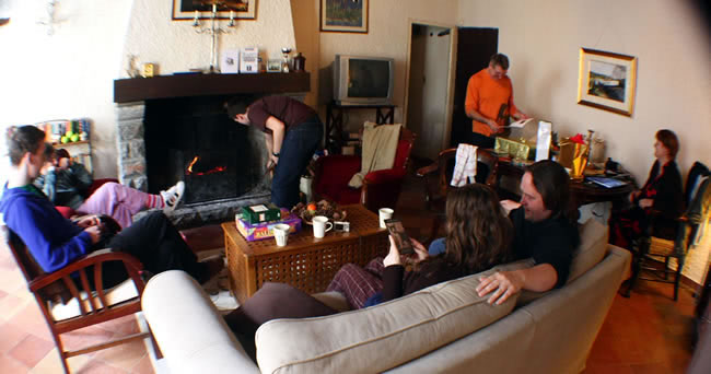 Family in front of the fire