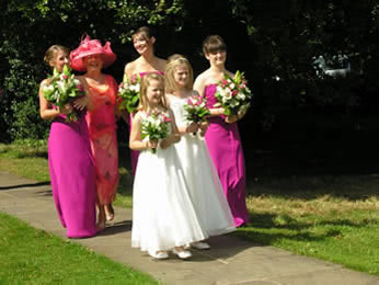 Val the brides mum and bridesmaids arriving