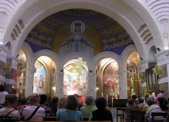 The interior of the Rosary Basilica