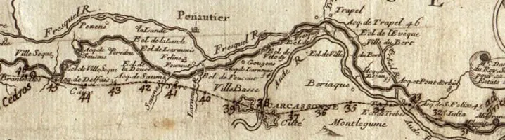 ancient canal map of the carcassonne region